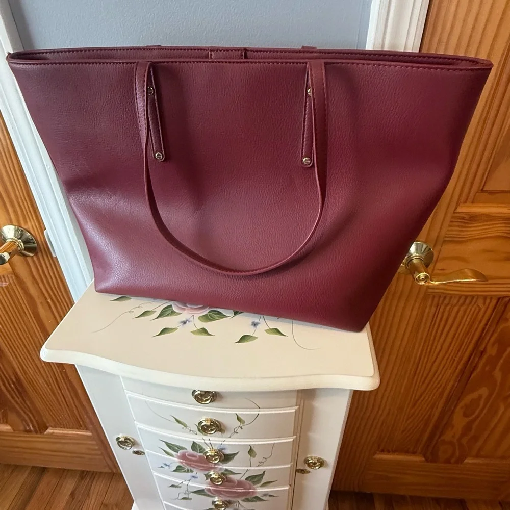 INC Leather Tote and Crossbody Set in Burgundy and Black - Picture 2 of 8